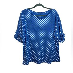Hasting & Smith Blue Polka Dot Cuff Sleeve Top